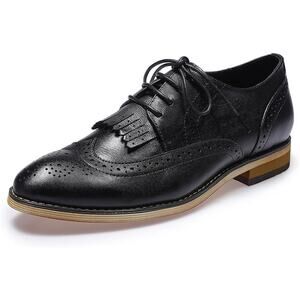 Mona Flying Black Leather Perforated LaceUp Oxford Brogue Wingtip Derby Shoe 8.5